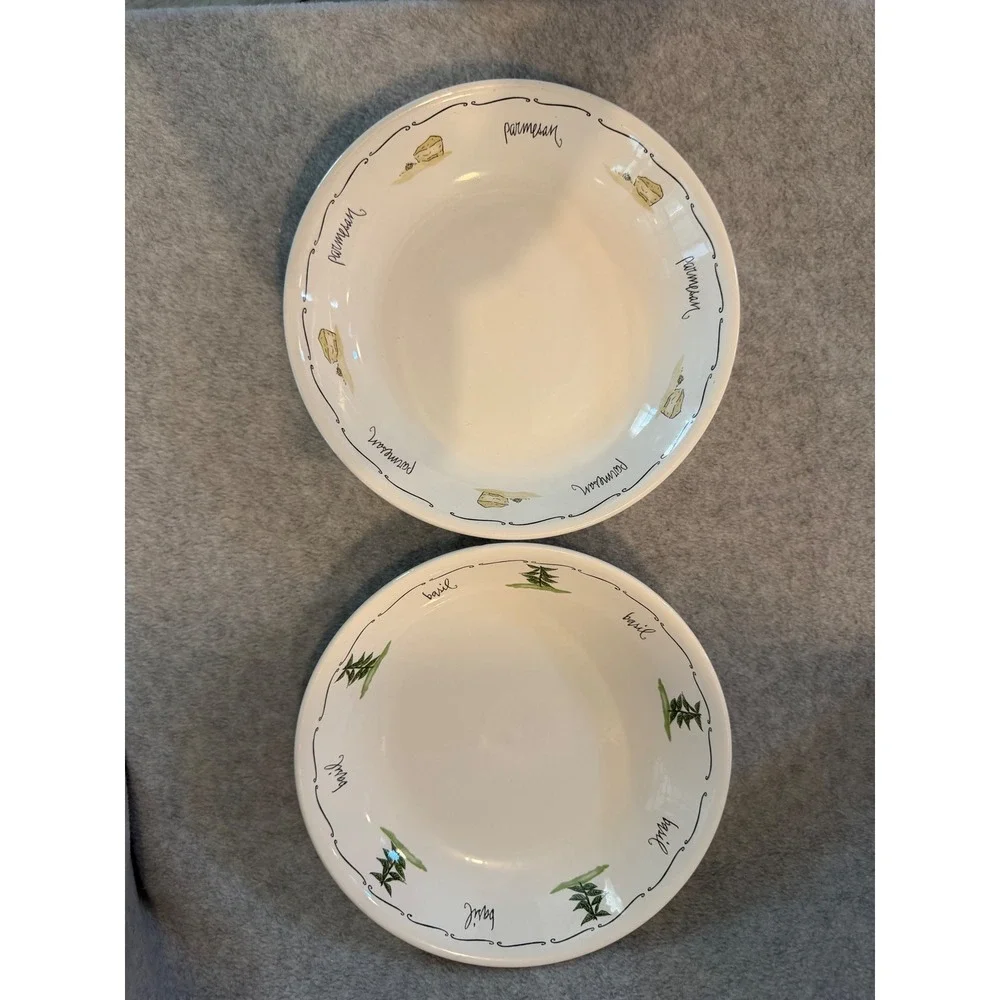 Pottery Barn Ingredients Pasta Bowl Set 3pc White Ceramic Portugal Tomato Garlic